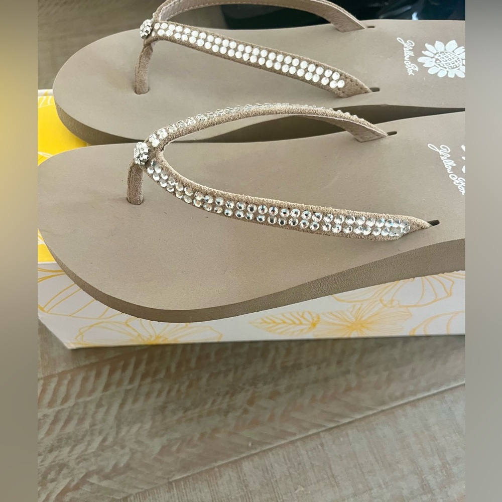 Yellowbox Jello Rich Taupe Flip-Flops with Rhinestone Detailing-NEW!
